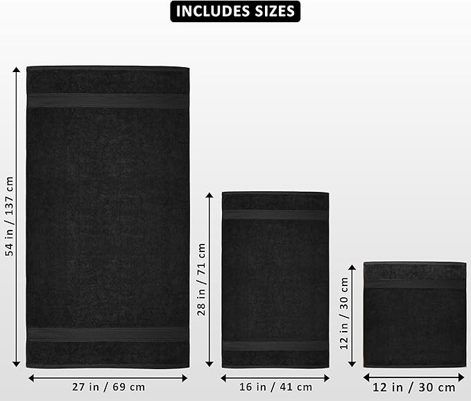 Utopia Towels 8 Piece Premium Towel Set, 2 Bath, 2 Hand, and 4 Wash Cloths, 600 GSM 100% Ring Spun Cotton, Highly Absorbent Towels for Bathroom, Gym, Hotel, and Spa, Black