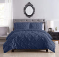 Pinch Pleated Duvet Cover Set 100% Brushed Microfiber 3PC Oversize Size 98x120 Duvet Cover Set, Decorative Pinch Design Navy Blue Duvet Cover with Matching Pillow Case