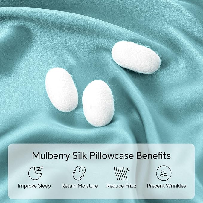 INFIIXSO Mulberry Silk Pillowcase for Hair and Skin, Silk Pillow Cases Standard Size with Hidden Zipper 20x26 Inches, Ultra Smooth and Soft Cooling Pillow Cases for Hot Sleepers(Ocean Mist, 1 Pack)