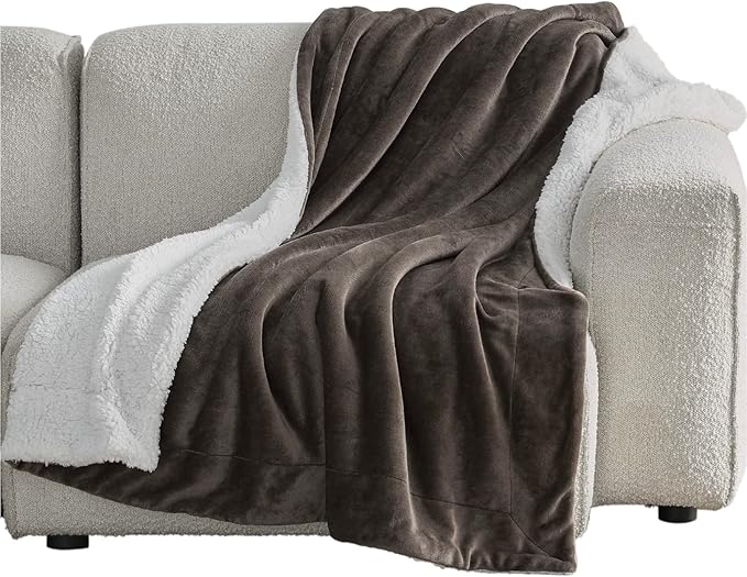 Bedsure GentleSoft Sherpa Fleece Throw Blanket for Couch - Thick and Warm Throw for Women and Men, Soft Fuzzy Plush Blanket for Winter, Brown, 50x60 Inches
