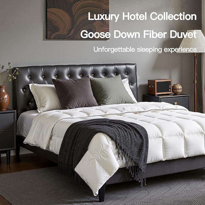 Goose Down Fiber Comforter Twin Size, 100% Cotton Luxurious Hotel Duvet Insert for All Season, Fluffy and Cozy with 8 Corner Tabs Medium Warmth 68 x 90 Inch White