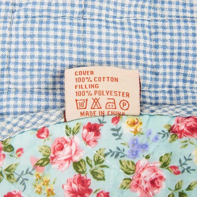 Cozyholy Original 100% Cotton Patchwork Quilt Twin Size Blue Floral Bedspread Coverlet Reversible Vintage Shabby Chic Quilted Throw Blanket Bed Quilt Cover for Couch Sofa