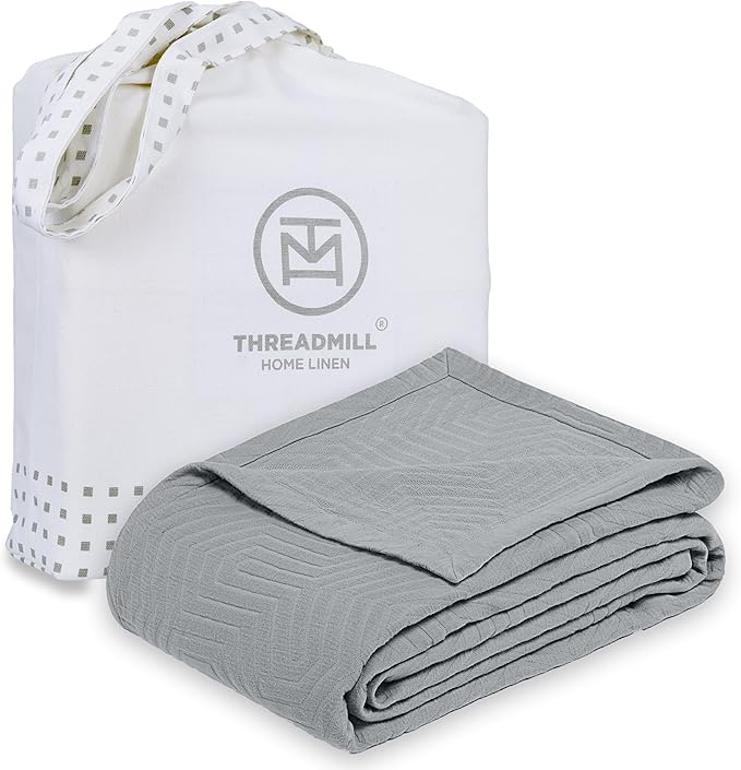 Threadmill Luxury Cotton Blankets for Twin Size Bed | All-Season 100% Cotton Twin Blanket for Bed | Aster Jacquard Lightweight, Soft & Cozy Coverlet, 350GSM, 68 x 90 inches | Scottish Grey
