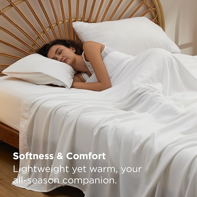 Bedsure California King Sheet Sets - 4 Pieces Soft Cal King Sheets - Breathable & Cooling - Hotel Luxury - Easy Care Polyester Microfiber Bedding for Women, Men, Bright White