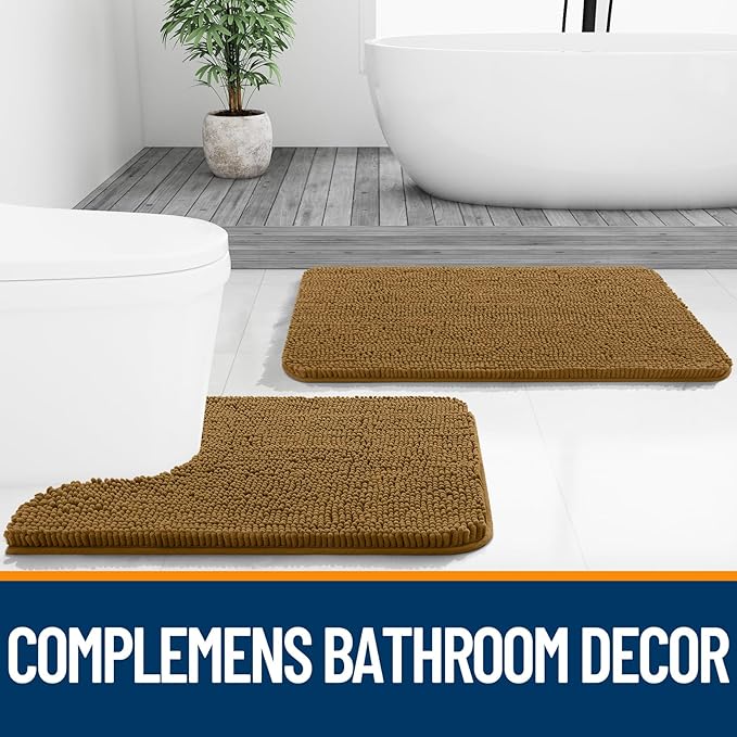 OLANLY Bathroom Rugs 30x20, Extra Soft Absorbent Chenille Bath Rugs, Rubber Backing Quick Dry, Machine Washable Bath Mats for Bathroom Floor, Tub and Shower, Home Decor Accessories, Ochre