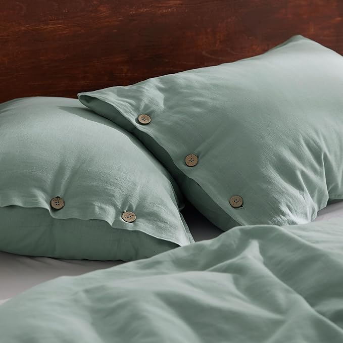 Bedsure Linen Duvet Cover King Size - Linen Cotton Blend Bedding Set, Soft & Cozy, 3 Pieces, 1 Duvet Cover 104x90 and 2 Pillowcases, Sage Green Color Cooling Bedding, Comforter Sold Separately