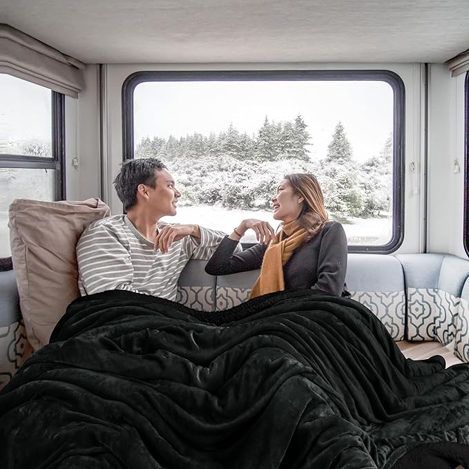 Utopia Bedding Sherpa Blanket Throw Size (Black, 50x60 Inches) - Soft Lightweight Plush Fleece Reversible Blanket for Bed, Sofa, Couch, Camping and Travel