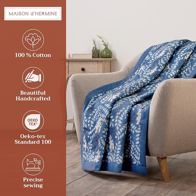 Maison d' Hermine Throw Blanket for Couch Lightweight Soft Warm Breathable Cotton Throw Blankets for Bed Girls Boys Women Men Gifts Sofa Travel Living Room Chair Bedding (60"x80", Feuillage)
