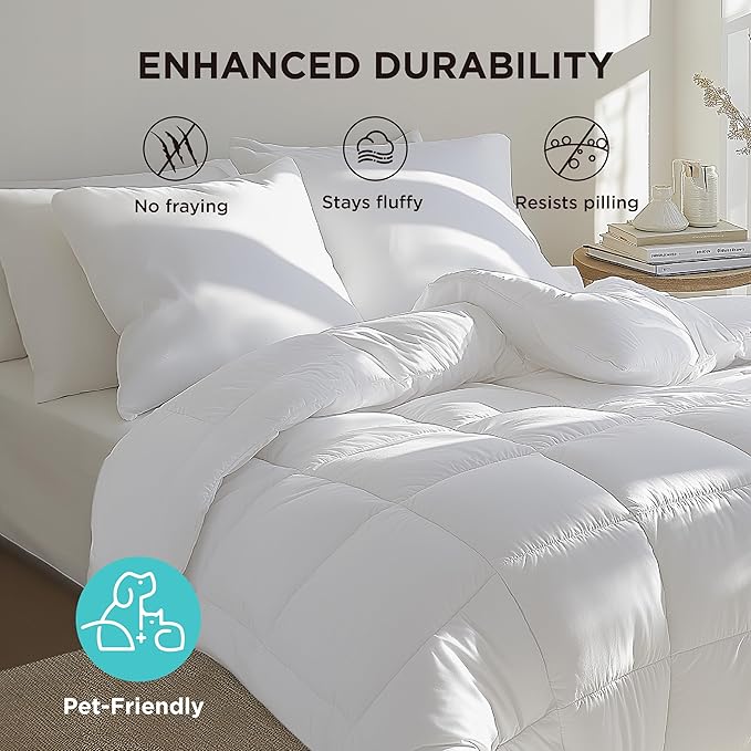 Bedsure Comforter Duvet Insert - Quilted Comforters King Size, All Season Duvet, GentleSoft Down Alternative Bedding, with 8 Tabs, Gifts for Women/Men, White, King 90 x 102 Inches