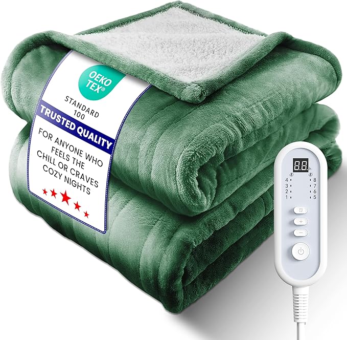Electric Heated Blanket Twin, Ultra‑Cozy Premium Flannel & Sherpa, Even Heat Distribution & Stable Temp, 1–10H Auto‑Off, 8 Temps (86–125.6°F), Overheat Protection, Ideal Gifts for Grandma