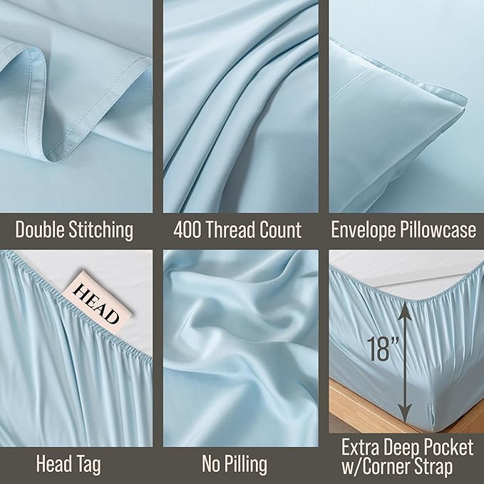 Bella Coterie Luxury Bamboo Viscose Full Size Sheet Set | 100% Organically Grown | Ultra Soft | Cooling for Hot Sleepers | 18" Deep Pocket [Coastal Blue]
