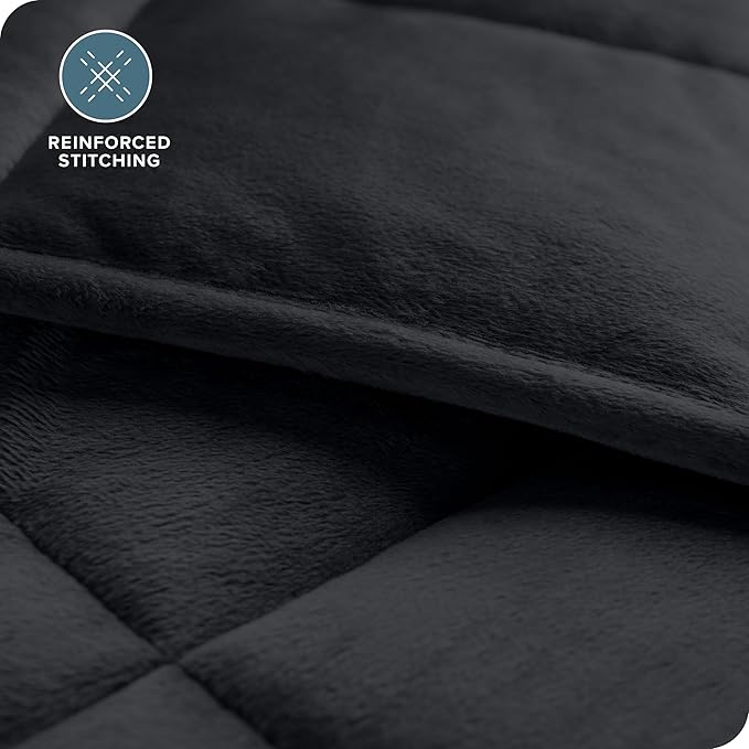 Bare Home Weighted Blanket Full or Queen Size 15lb (48" x 72") - Minky Fleece - Premium Heavy Blanket Nontoxic Glass Beads (Black, 48"x72")