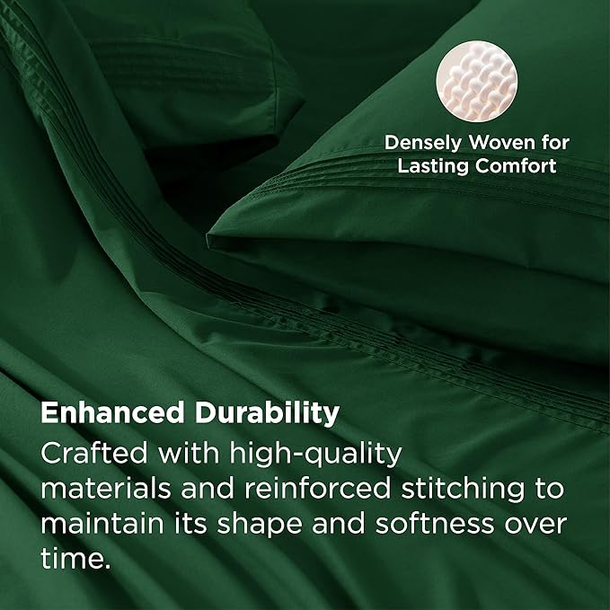 Bedsure Deep Pocket Queen Sheets Set - Fits Mattresses Up to 21 Inches Thick - 4 Piece GentleSoft Bed Sheets, Moisture Wicking, Soft & Cooling Bedsheet & Pillowcases, Easy & Secure Fit, Emerald Green
