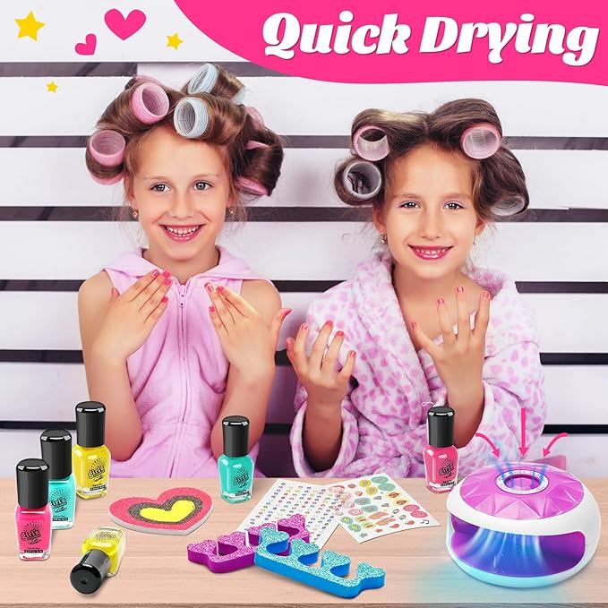 Kids Spa Day Kit with Foot Spa, Nail Dryer & Bath Bombs - Music Foot Soak Tub & Nail Polish Set for Girls Aged 6-12 - Perfect for Christmas or Birthday Gifts