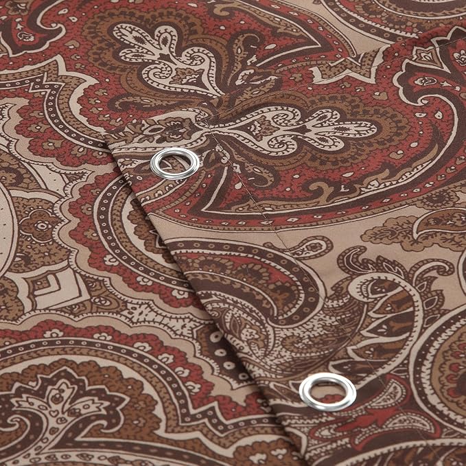 Fabric Shower Curtain 78 Inches Long, Reddish Brown Damask Paisley Print Shower Curtains for Bathroom, 72" W x 78" H