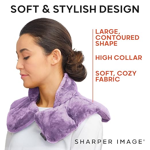 Sharper Image Heated Neck & Shoulder Wrap - Microwavable Warm & Cooling Plush Pad, Scented Aromatherapy (100% Natural Lavender & Herb Spa Blend), Pain Tension Headache Relief Therapy, Gift for Women
