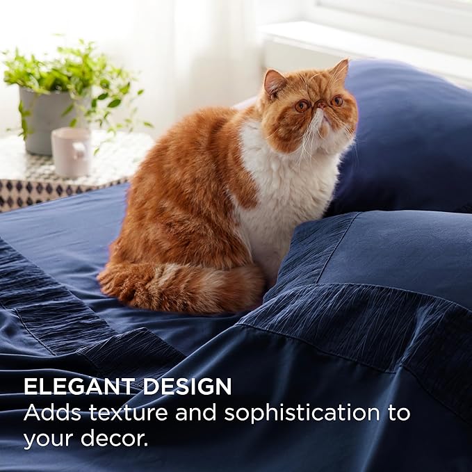 Bedsure California King Sheets Navy - Soft Sheets for California King Size Bed, 4 Pieces Hotel Luxury California King Sheet Sets, Easy Care Polyester Microfiber Cooling Bed Sheet Set