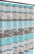 Serafina Home Hotel Quality Fabric Bathroom Shower Curtain: Striped Floral - Teal, Blue, Brown, Beige and White (72 x 70 inches)