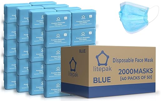 2,000pcs Disposable Face Masks- 3 Ply Breathable Mask For Adults - Blue (40 Packs of 50)