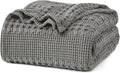 PHF 100% Cotton Waffle Weave Blanket King Size for Bed, Soft Lightweight & Breathable, All-Season Comfort, Luxury Aesthetic Woven Bedding for Home Decor, 108"x90", Dark Grey