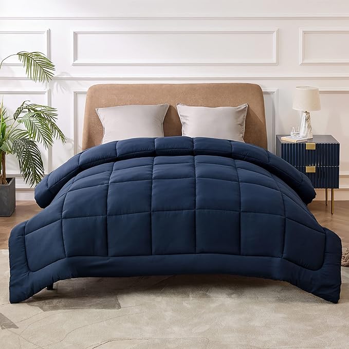 Bedsure Comforter Duvet Insert - Quilted Comforters Cal King Size, All Season Duvet, GentleSoft Down Alternative Bedding, with 8 Tabs, Gifts for Women/Men, Navy Blue, California King 96 X 102 Inches