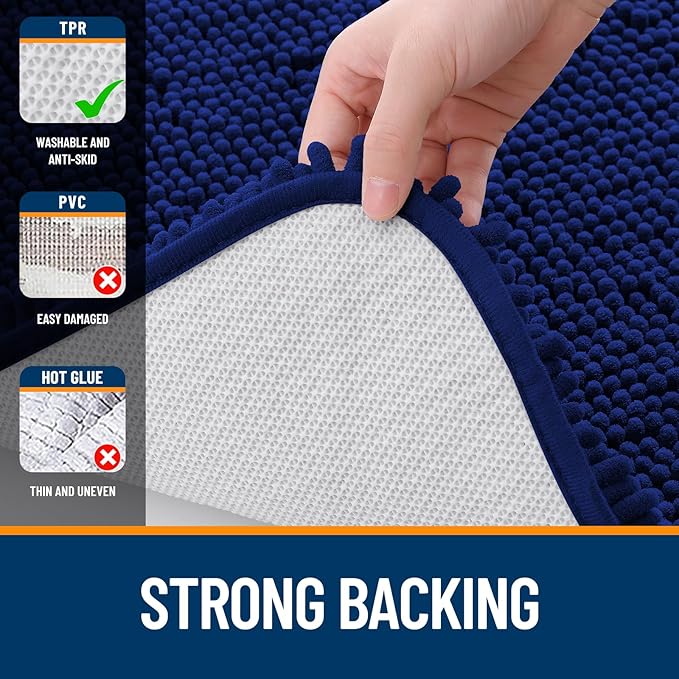 OLANLY Bathroom Rugs 59x35, Extra Soft Absorbent Chenille Bath Rugs, Rubber Backing Quick Dry, Machine Washable Bath Mats for Bathroom Floor, Tub and Shower, Home Decor Accessories, Navy