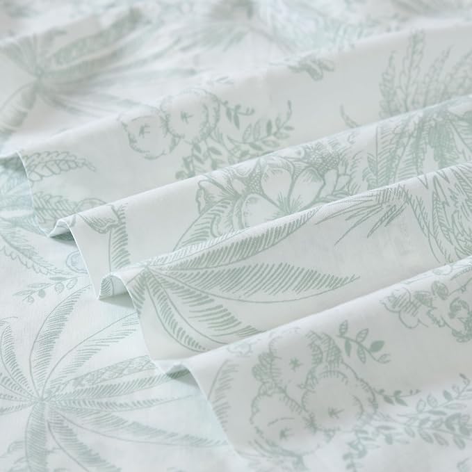 Tommy Bahama - Queen Size Sheets Set, Crisp & Tailored Cooling Sheets with a Smooth Cotton Percale Lightweight Feel - Bed Sheets with Matching Pillowcases & Fitted Sheet (Pen and Ink Palm Green)