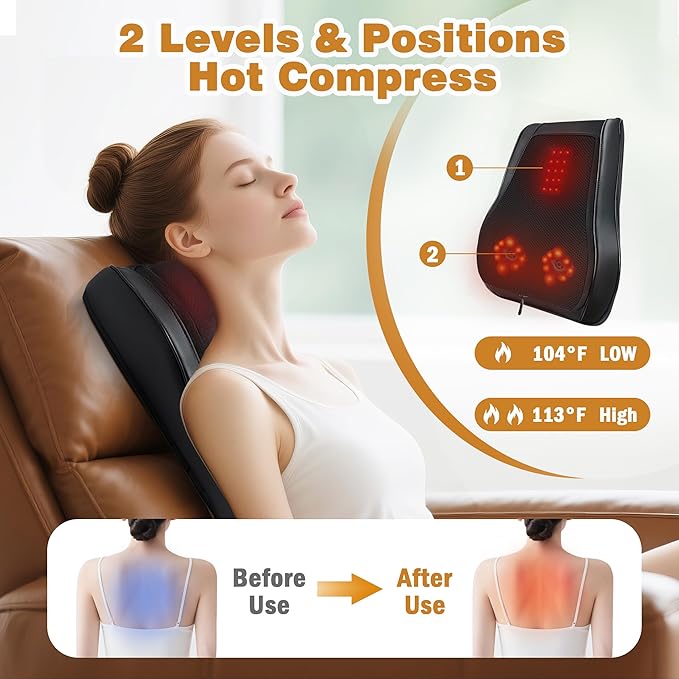 Joyset Back Massager with Heat,Neck Massager for Back Pain Deep Tissue,4D Kneading Shiatsu Lower Back Massage Pillow for Neck Shoulder Legs,Gifts for Mom,Dad,Women,Men