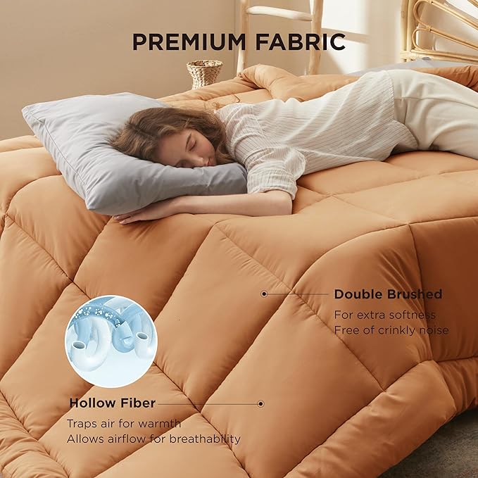 Bedsure Comforter Duvet Insert - Quilted Comforters Cal King Size, All Season Duvet, GentleSoft Down Alternative Bedding, with 8 Tabs, Gifts for Women/Men, Burnt Orange, Cal King 96 X 102 Inches
