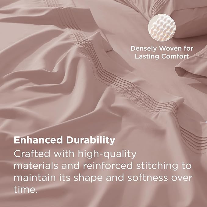 Bedsure Deep Pocket Queen Sheets Set - Fits Mattresses Up to 21 Inches Thick - 4 Piece GentleSoft Bed Sheets, Moisture Wicking, Soft & Cooling Bedsheet & Pillowcases, Easy & Secure Fit, Dusty Pink