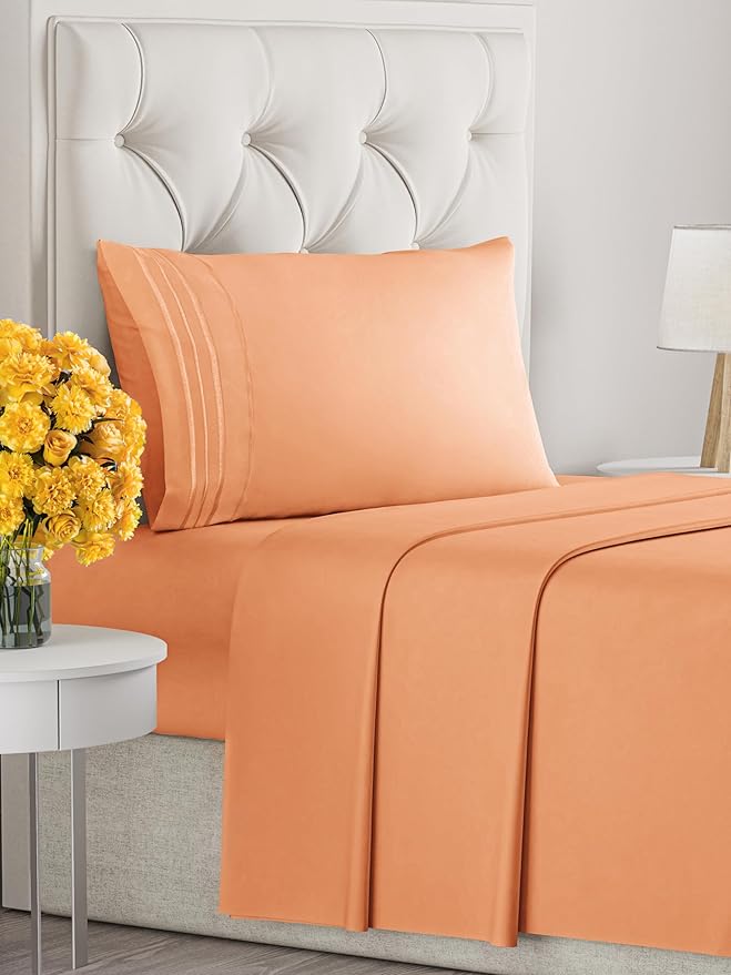Twin XL Size 3 Piece Sheet Set - Extra Soft, Breathable & Cooling Sheets - Hotel Luxury Durable Bed Sheets for Women & Men - Deep Pockets, Easy-Fit & Wrinkle-Free Sheets - Peach Oeko-Tex Bed Sheet Set