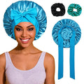 Bonnet with Tie Band, Satin Hair Silk Bonnet for Sleeping Women, Sleep Bonnets for Women, Double Layer Sleep Cap for Curly Hair Braids