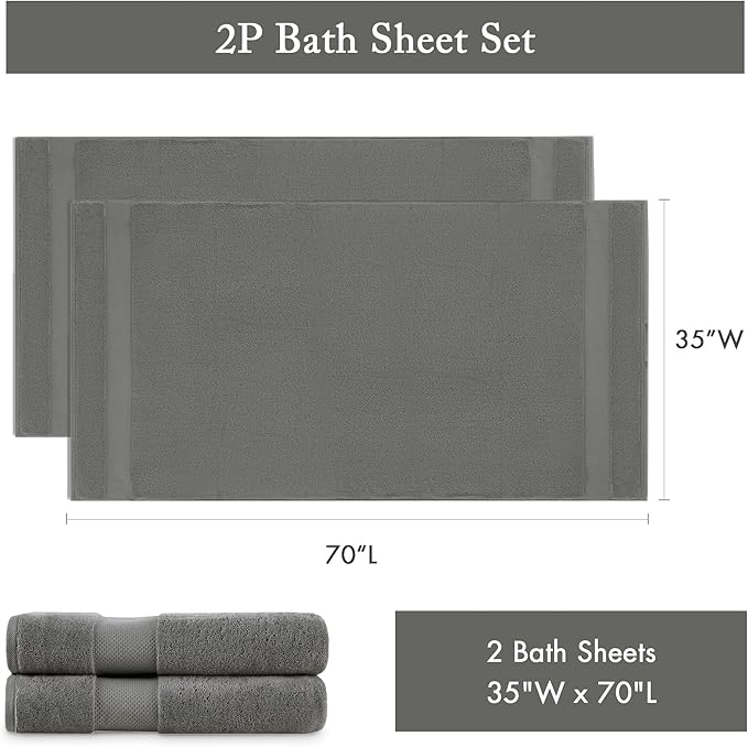 Madison Park Turkish Bath Towel Set 100% Cotton Bath Towel 600GSM Oversized Body Towel 2 Piece, Luxury Soft, Thick Spa Quality, Quick Dry Bathroom Towel, Jumble, 35" x 70", Charcoal