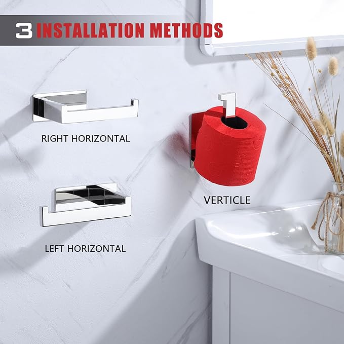 LANC Chrome Toilet Paper Roll Holder, Self-Adhesive Tissue Holder Wall Mounted for Bathroom Office Stick On Toilet Paper Holder with Stainless Steel Silver Left and Right 2 Pack, A8307CP-LRP2