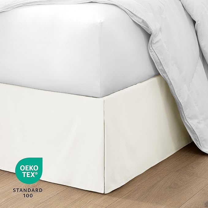 Bare Home Queen Bed Skirt - 15-Inch Tailored Drop Easy Fit - Bed Skirt for Beds - Center & Corner Pleats (Queen, Cream)