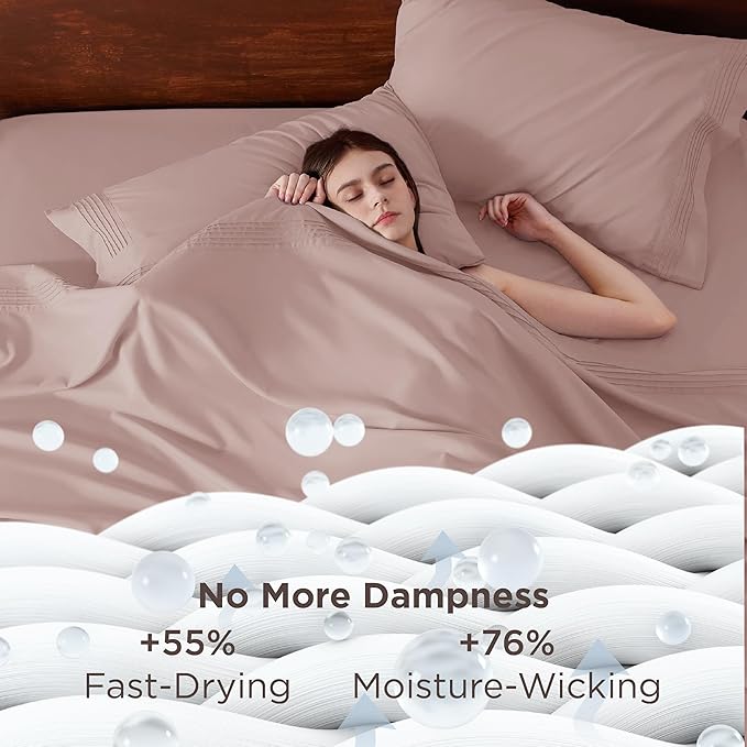 Bedsure Deep Pocket Queen Sheets Set - Fits Mattresses Up to 21 Inches Thick - 4 Piece GentleSoft Bed Sheets, Moisture Wicking, Soft & Cooling Bedsheet & Pillowcases, Easy & Secure Fit, Dusty Pink