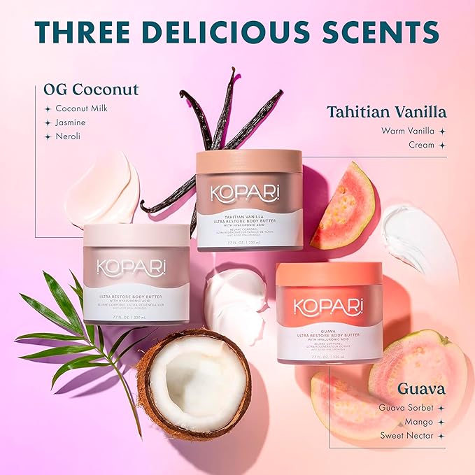 Kopari Ultra Restore Body Butter, Whipped Lightweight Formula, Hyaluronic Acid & Mango Butter, Deep Long-Lasting Moisture, Tahitian Vanilla 7.7 oz