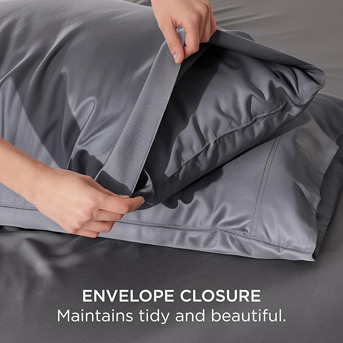 Bedsure King Size Pillow Cases Set of 2, Cooling Pillow Cases King, Rayon Derived from Bamboo Dark Grey Pillowcases, Breathable & Silky Soft Bedding Pillow Covers with Envelope Closure, 20x36 Inches