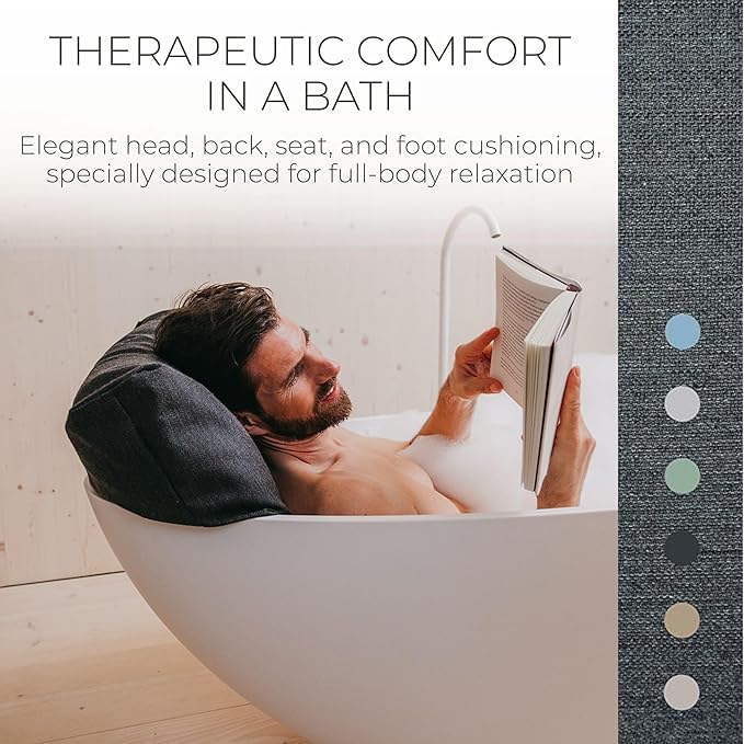 BADESOFA® Luxury Bath Pillows for Tub Full Body Set - 3-Piece Bath Pillow Set with Premium Materials & CleanDry+ - Bathtub Pillows for Head and Neck Support - Tub Pillow for Bathtub in Charcoal