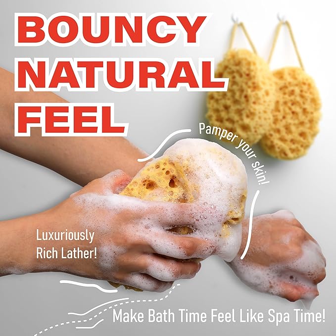 myHomeBody Bath Sponge, Foam Loofah, Body Scrubber for Bathing, Exfoliating Shower Pouf for Shower - Large Size, Lots of Lather, Oval, 3 Pack