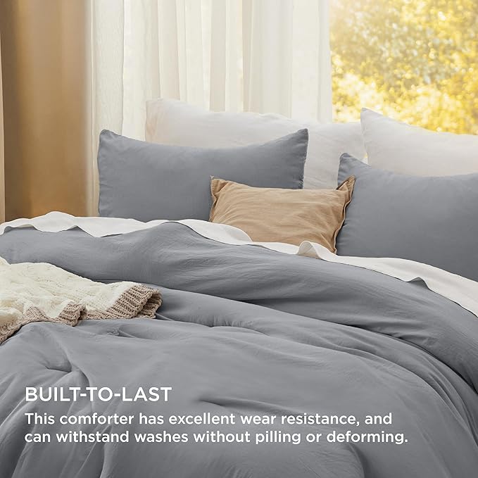 Bedsure Queen Size Comforter Set, Grey Soft Prewashed Bedding for All Seasons, 3 Pieces GentleSoft™️ Warm Down Alternative Bed Set, 1 Lightweight Comforter (90"x90") and 2 Pillowcases (20"x26")