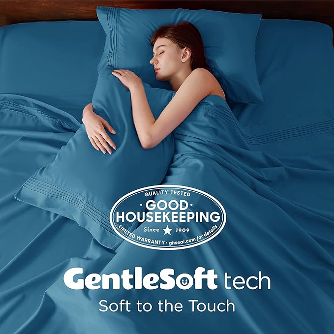 Bedsure Deep Pocket Full Size Bed Sheets Set - Fits Mattresses Up to 21 Inches Thick - 4 Piece GentleSoft Bed Sheets, Moisture Wicking, Cooling Bedsheet & Pillowcases, Easy & Secure Fit, Teal Blue