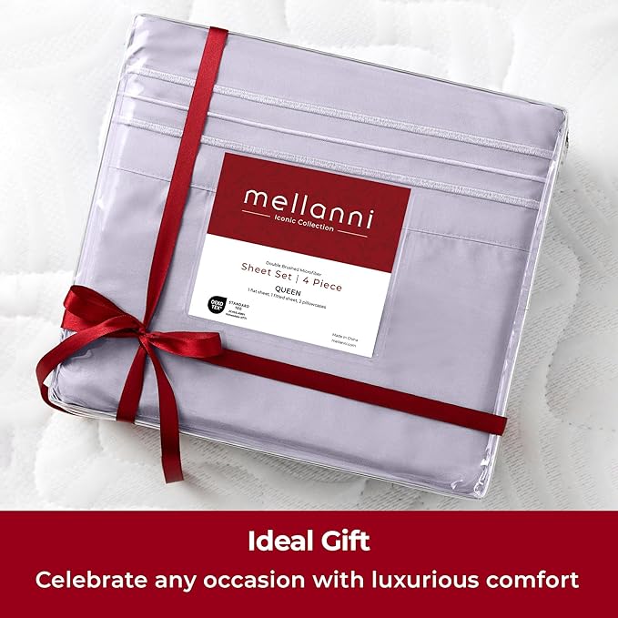 Mellanni Extra Deep Queen Sheets - 4 PC Iconic Collection Bedding - Hotel Luxury, Ultra Soft, Cooling Bed Sheets - Wrinkle, Fade, Stain Resistant (Queen, Lavender)