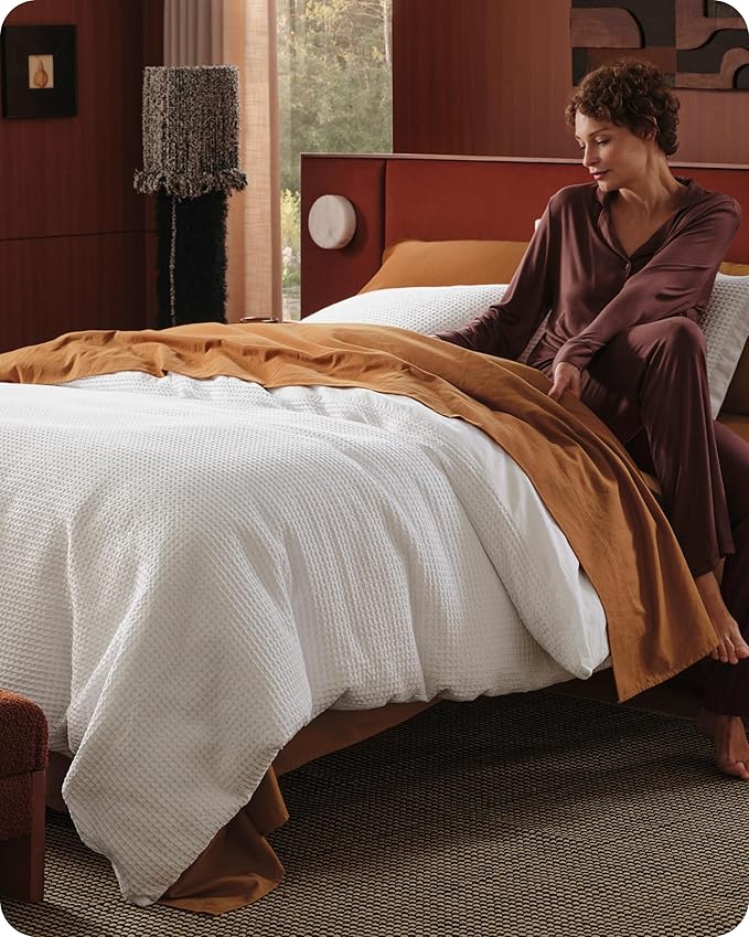 Bedsure Cotton Duvet Cover Set - 100% Cotton Waffle Weave Coconut White Duvet Cover Oversized King Size, GentleSoft™ and Breathable Bedding Set for All Season, 3 Pieces, 120"x98"