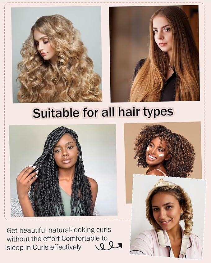 Heatless Hair Curler,Blowout Heatless Curls Overnight,No Heat Curling Rod Set with Satin Bonnet for Sleep in,Champagne