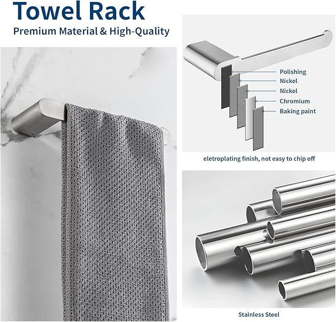 Bathroom Hardware Set, 4-Piece Towel Rack Towel Holder Toilet Paper Holder Towel Hooks Wall Mounted Towel Bar Stainless Steel Towel Racks, Brushed Nickel Bathroom Accessories Towel Bar Set, 16 inch
