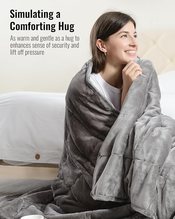 Uttermara Weighted Blanket Queen Size 15lbs 60x80 inches, Soft Plush Fleece, Cozy Warm White Sherpa Snuggle Thick Heavy Blanket Great for Sleep and Calming, Grey