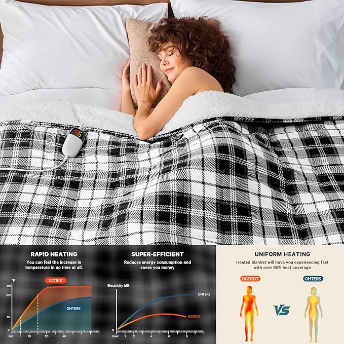 Grey Heated Weighted Blanket for Adults 20Lbs Queen Size 60"x80", 2-in-1 Electric Heating Pad Lap Heavy Blanket for 190-210lbs for Bed Couch, 10 Level 8H Auto Off, Birthday Gifts for Men Dad Boyfriend
