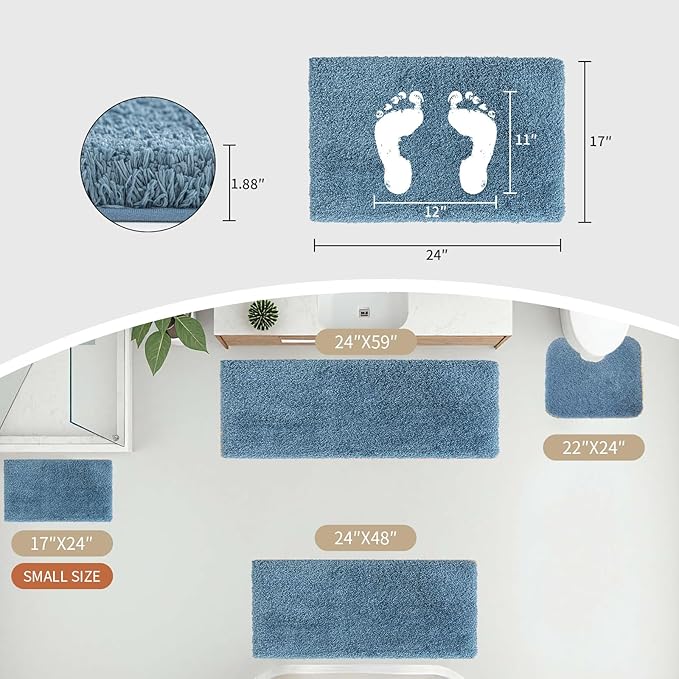Blue Toilet Rug 22x24 Non Slip Fluffy Toilet Floor Mat U Shaped Washable Bathroom Contour Rug for Toilet Absorbent Thick Toilet Carpet