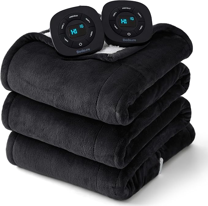 Bedsure Electric Blanket King Size - Dual Control Heated Blanket King Size, Fast Heating with 10 Time Settings & 10 Heat Settings, Warm Gift for Grandma (100x90 inches, Black)